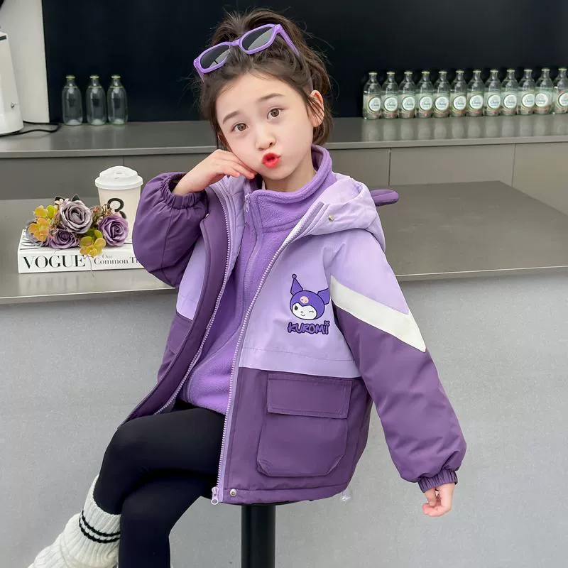 Стеганая утолщенная куртка Kuromi для девочек, осень-зима 2024, новая детская куртка «три в одном», детская хлопковая куртка