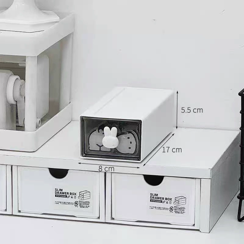 Desk Drawer Organizer, White Plastic Desktop Storage Box with Rabbit Handle, Multi-Size