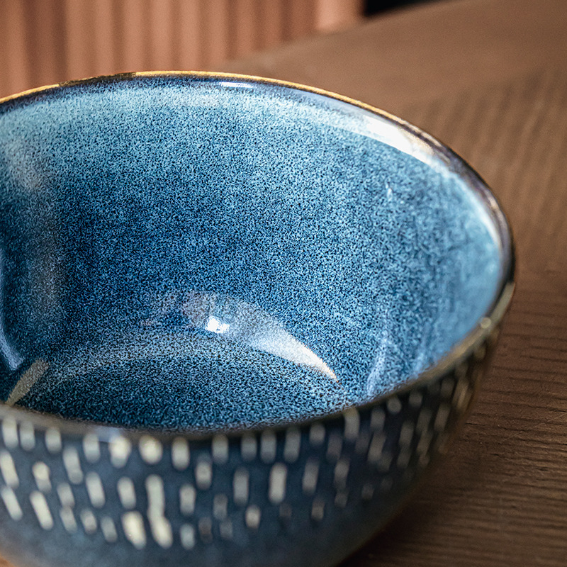 Tacos de arroz de exportación de comercio exterior, horno estrella de 5 pulgadas, tazón de cerámica pintada a mano, tazón de arroz grueso