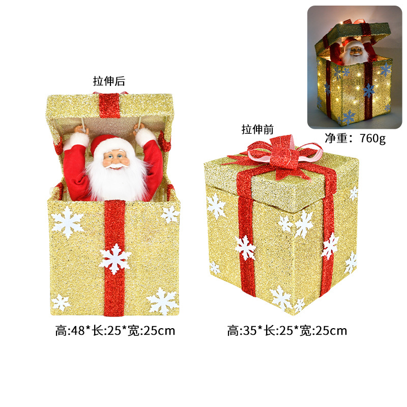 Decoración de Navidad caja abierta muñeco de nieve alce caja de regalo con luces ventana de música decoración de árbol de Navidad adornos de cabeza