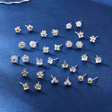 S999纯银耳钉女雏菊小清新养耳洞耳环夏季小巧花饰品简约足银耳饰