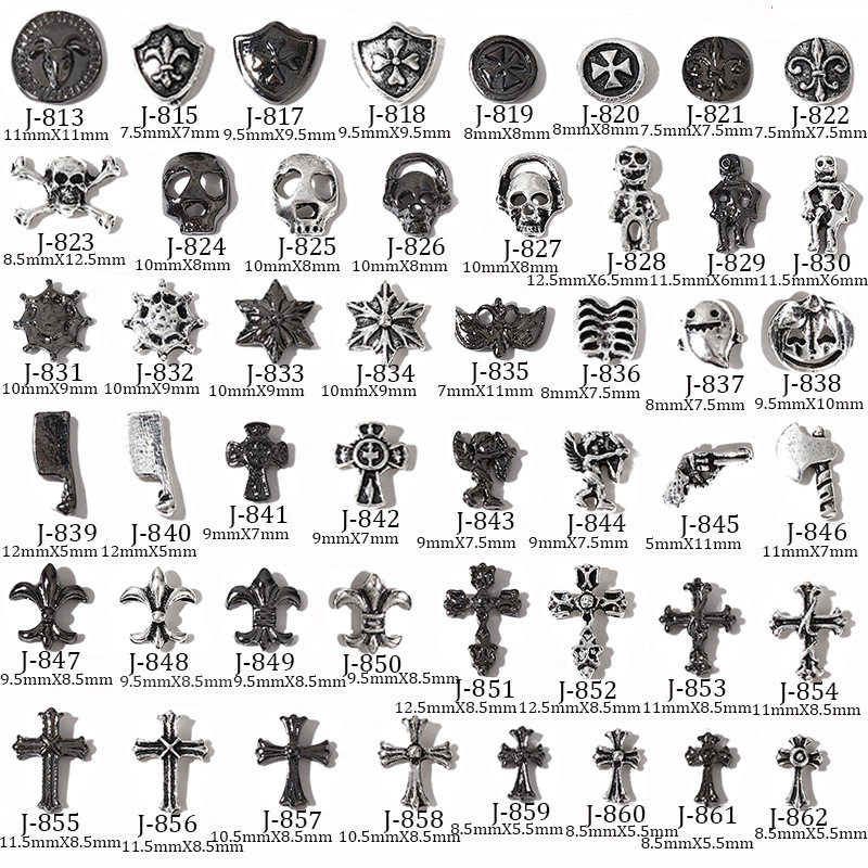 Nail Art Accessories Chrome Hearts Retro Punk Cross Three-Dimensional Hollow Skull Halloween Nail Decoration