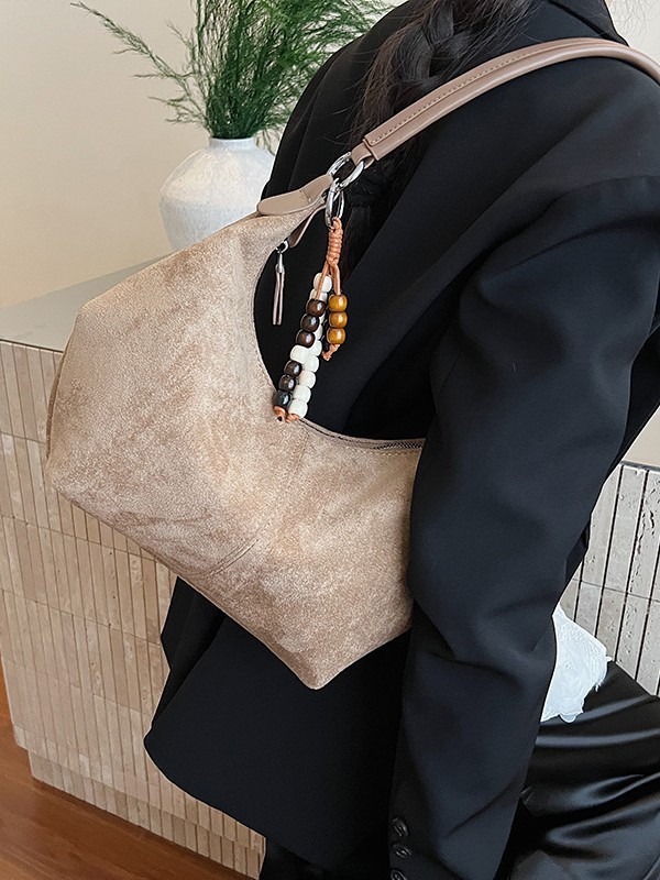 复古麂皮绒饺子包女2025秋冬新款百搭斜挎包美拉德棕色单肩腋下包|undefined
