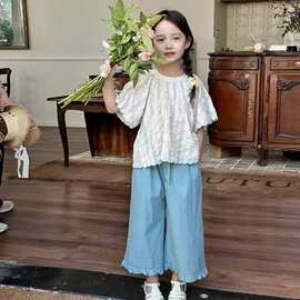 女童夏季韩系套装新款韩版中大儿童网红女孩娃娃衫阔腿裤两件套潮