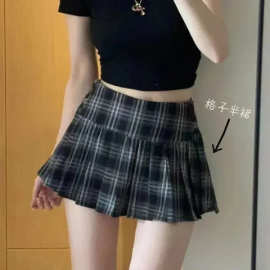 (送腰带）复古格纹百褶裙JK裙子半身裙春夏季辣妹美式格子短裙秋
