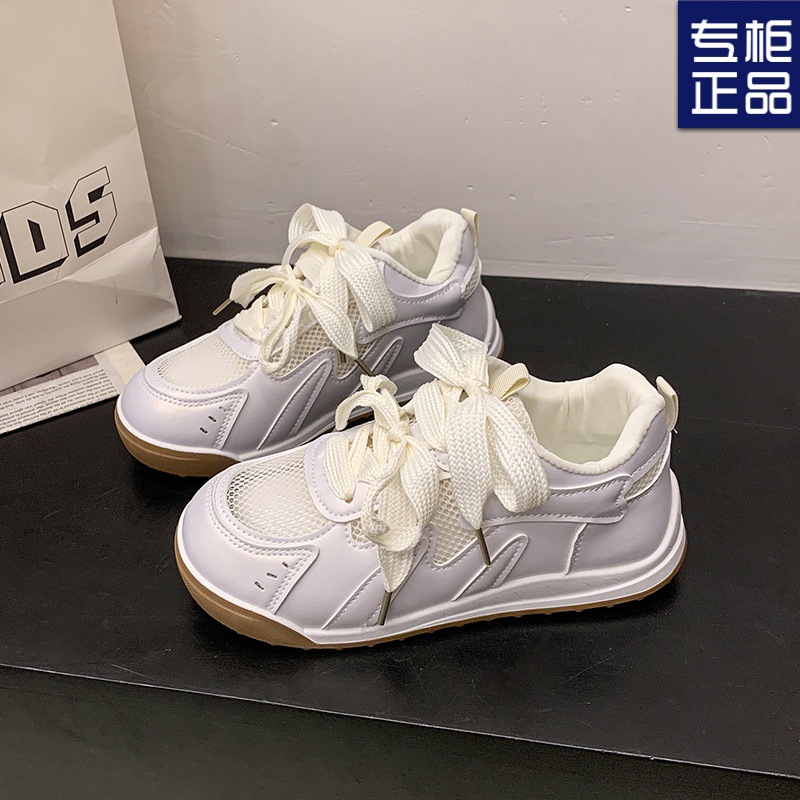 Demi-season two-tone sports white sneakers for leisure