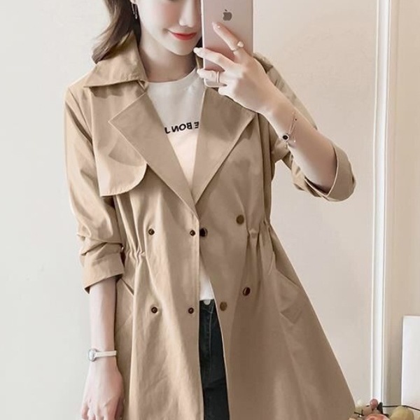 Thin Windbreaker Women's Mid-Length Thin Korean Style 2025 Spring & Fall New Thickeneded Elegant Women's Thin Outwear Women