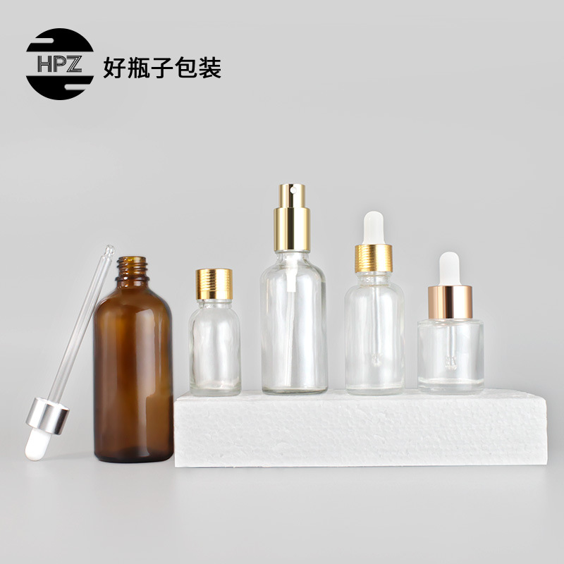 factory customized Tan Glass Oil Bottle Essence liquid Lotion empty bottle Separate bottling Sample bottles Dropper bottle wholesale