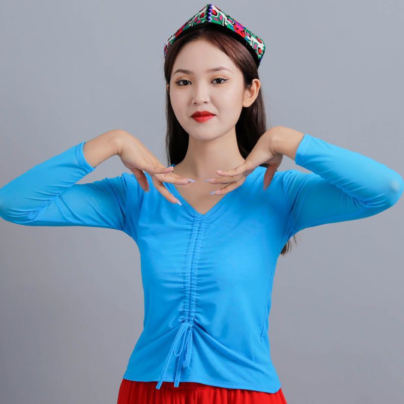 Dance practice net gauze small shirt female adult slim -fitting art…