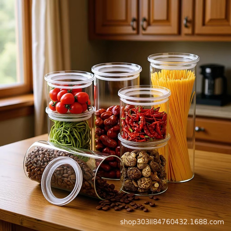 High Borosilicate Glass Sealed Jars, Stackable Transparent Food Storage Jars, Tea Jars, and Grain Storage Bottles