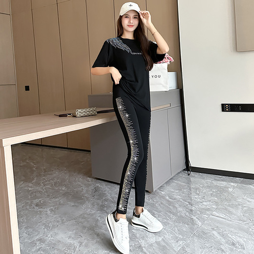 Spring Thin Layered Embroidered Diamond Women's Outerwear Modal Seven-Divided Tight Pant Hip-Lifting Breathable Casual Pants