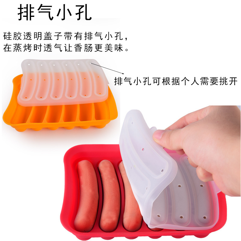 DIY Sausage Mold 6 with Lid Silicone Ham Sausage Preservation Box Baby Food Supplement Tool Baking Hotdog Mold