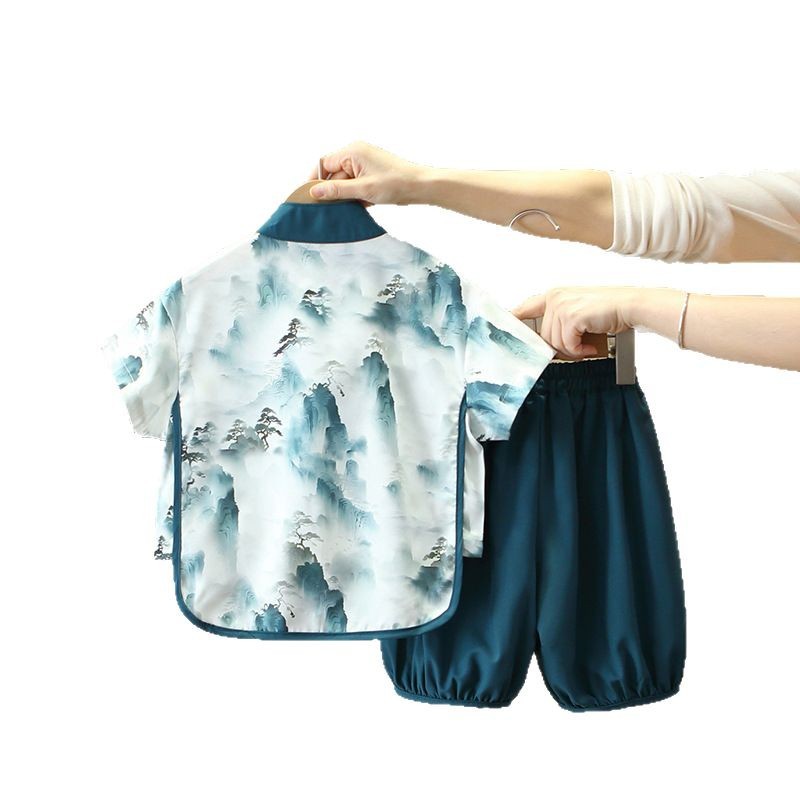 7864 Traje de traje Tang de estilo chino de verano para niños 2025 nueva ropa de verano para niños Hanfu nueva moda de servicio de rendimiento chino