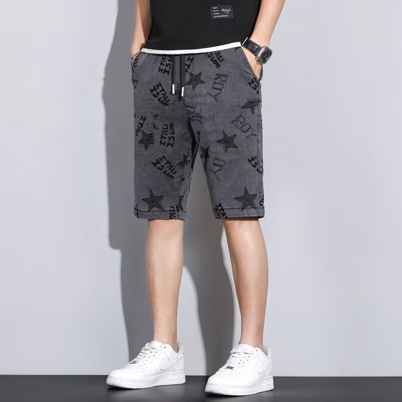 Men's elastic straight-leg shorts, 2026 new jacquard pants, men's summer thin loose casual mid-length pants