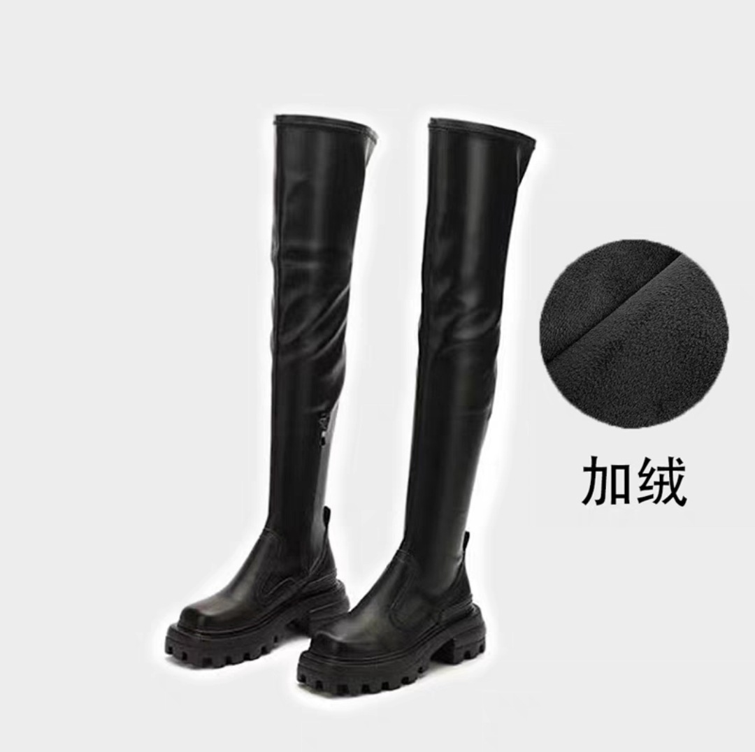 シュガーキューブシリーズ厚底ニーハイブーツロングブーツレディース2025秋冬スリムロングライダーブーツサイドジッパーストレッチブーツ