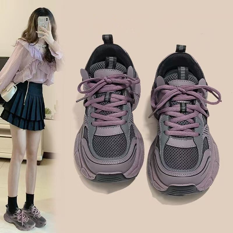 Sports Dad Shoes for Women 2026 Spring and Summer New Thick-Soled Lightweight Casual Shoes Ins Breathable Mesh Running Shoes K-Style
