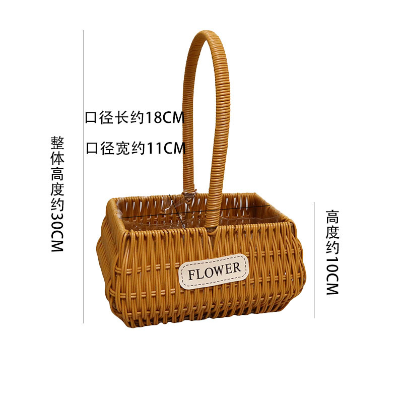 Cestas de mano tejidas a mano de plástico de caña decorativa flor seca canasta de flores portátiles canasta de regalos al por mayor