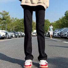 夏季美式裤子男款视觉增高潮牌黑色薄款微喇牛仔裤显瘦直筒裤水洗