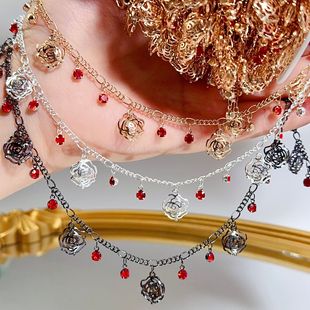 Warm Red Rose DIY Chain High Temperature Color-Preserving Red Rose Hanging Diamond Chain Sweet Cool Style Necklace Jewelry Accessories