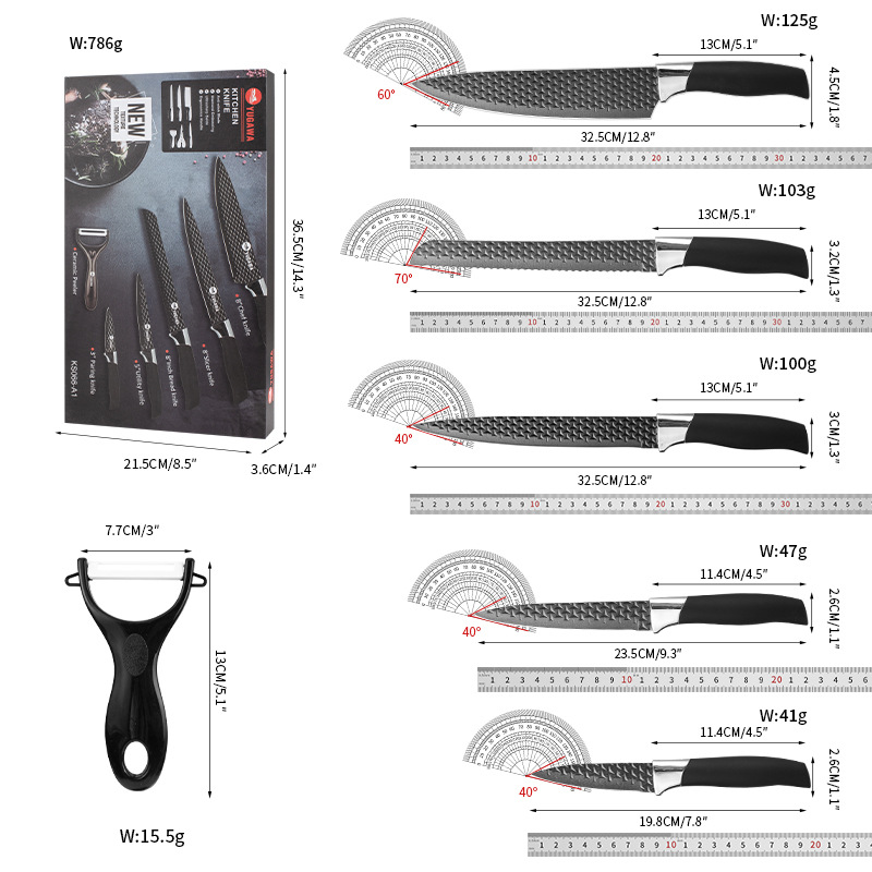 Nuevo estilo transfronterizo de cuchillo de cocina de acero inoxidable cuchillo de corte de verduras negro doméstico mango de diamante cuchillo de mango