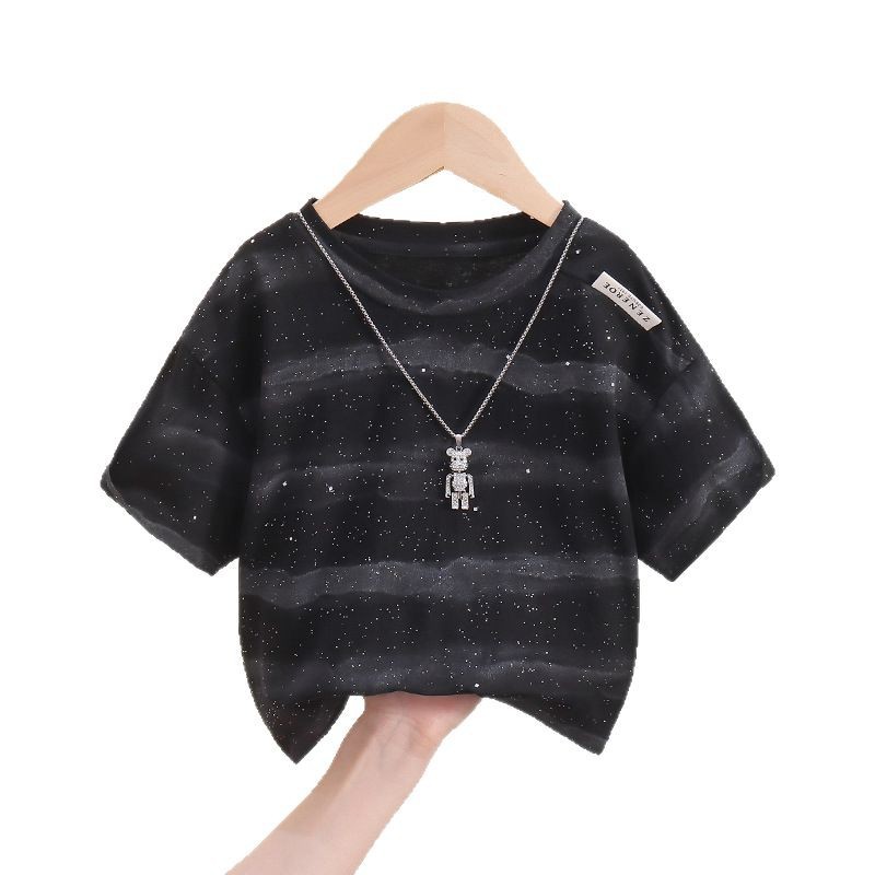 7837 Camiseta de manga corta de verano para niños 2025 nuevo estilo estilo occidental chico guapo moda camisa de media manga ropa de bebé