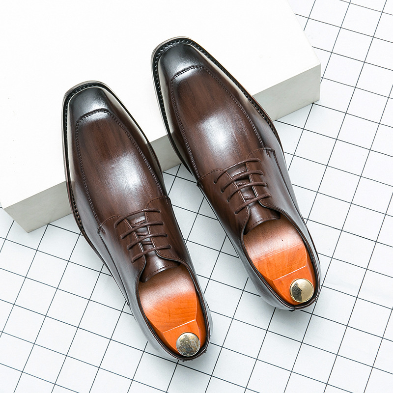 Comercio exterior al por mayor calzado de cuero cuadrado de estilo británico talón grueso vestido de negocios zapatos casuales de novio zapatos casuales de hombre image 3