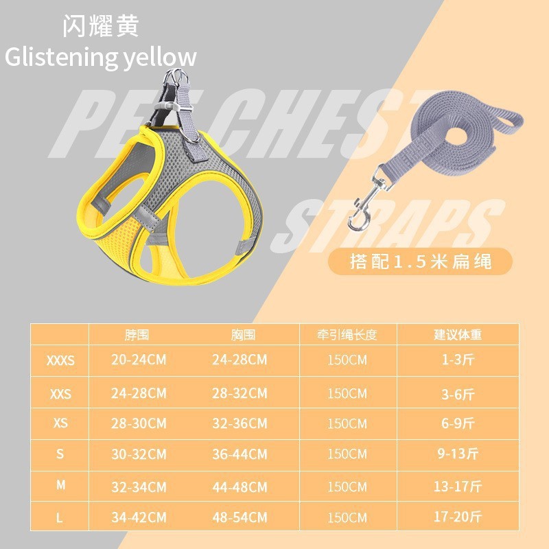 Chaleco para mascotas correa para el pecho traje de cuerda de tracción malla transpirable reflectante perro caminando cuerda perro gato suministros