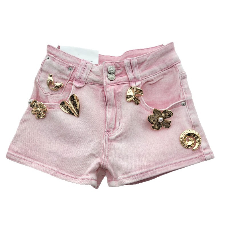 Pantalones Cortos de Mezclilla Elásticos con Hebilla Metálica para Mujer
