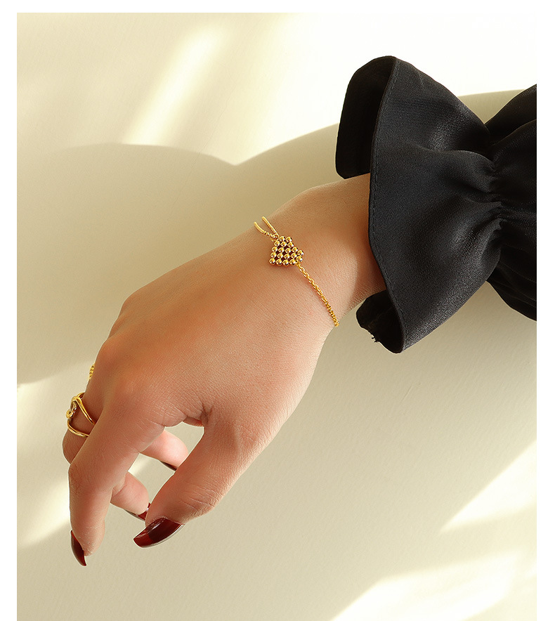 5g Weight 0.03µm-0.05µm Gold Plating Thickness PVD Coated Real Gold Plated 18K Gold Heart 304 Stainless Steel Fashion Waterproof Non Tarnish 304 Stainless Steel Bracelets