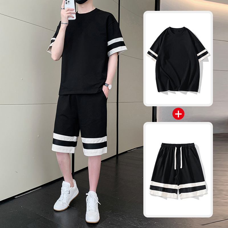 Verano hombre manga corta juego deportivo casual delgado suelto transpirable pantalones cortos de moda juveniles dos piezas