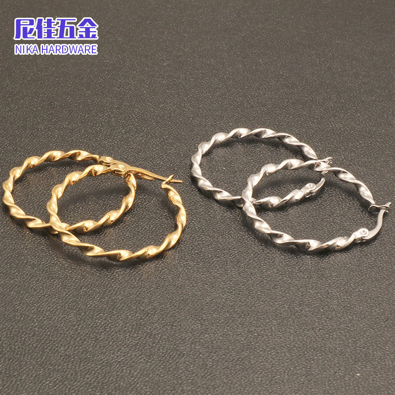 Pendientes grandes de aro torcido, acero de titanio, estilo ins coreano, no se desvanecen