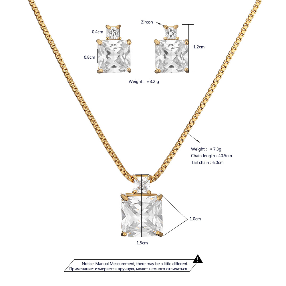 Luxurious Square Copper Inlay Zircon White Gold Plated Women's Earrings Necklace display picture 1