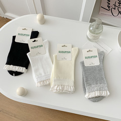 芭蕾風襪子女2025新款花邊中筒襪純色日系堆堆襪時尚百搭長筒襪女
