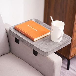 Household Sofa Armrest Practical Living Room Side Table Removable Coffee Table Side Table Tea Table Wood Grain Stone Pattern Square Tea Tray