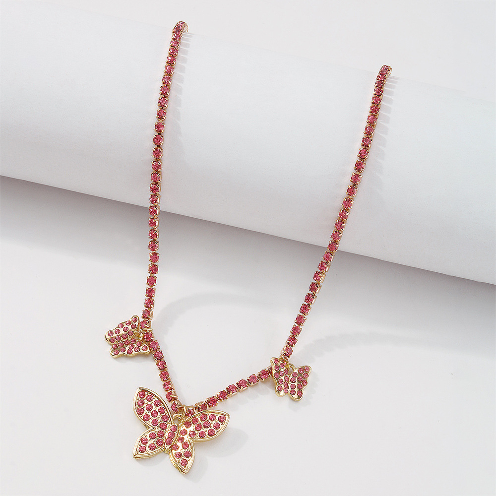 N9244 Personalized Hip Hop Diamond Butterfly Necklace Fashion Retro Artistic Necklace Europe and Ame