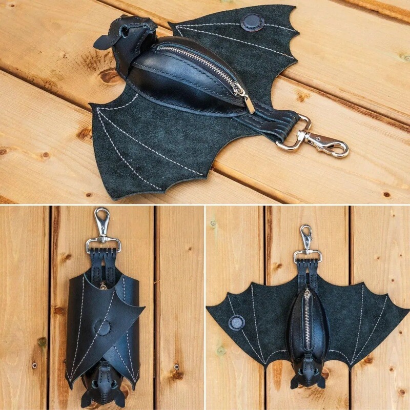 Cross-Border Hot-Selling Item Leather Bat Coin Purse Halloween Leather Bat Coin Purse Handmade Faux Leather