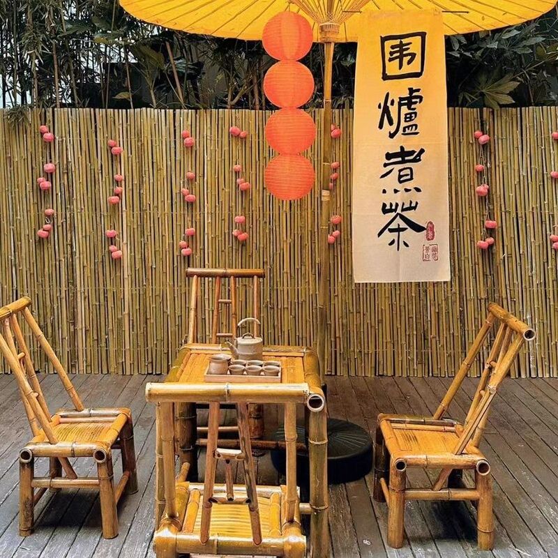 Old-Fashioned Handmade Bamboo Chair Backrest Chair Balcony Home Stool Bamboo Woven Bamboo Retro Chair Traditional Photo Photography Chair