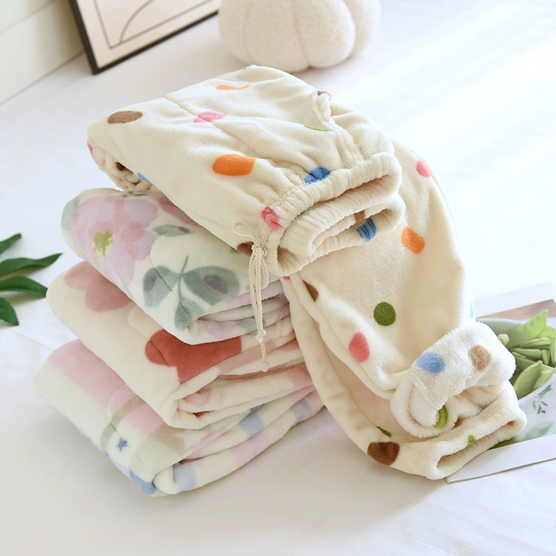 Осенние и зимние новые женские фланелевые пижамы теплые брюки коралловый бархат толстые домашние брюки