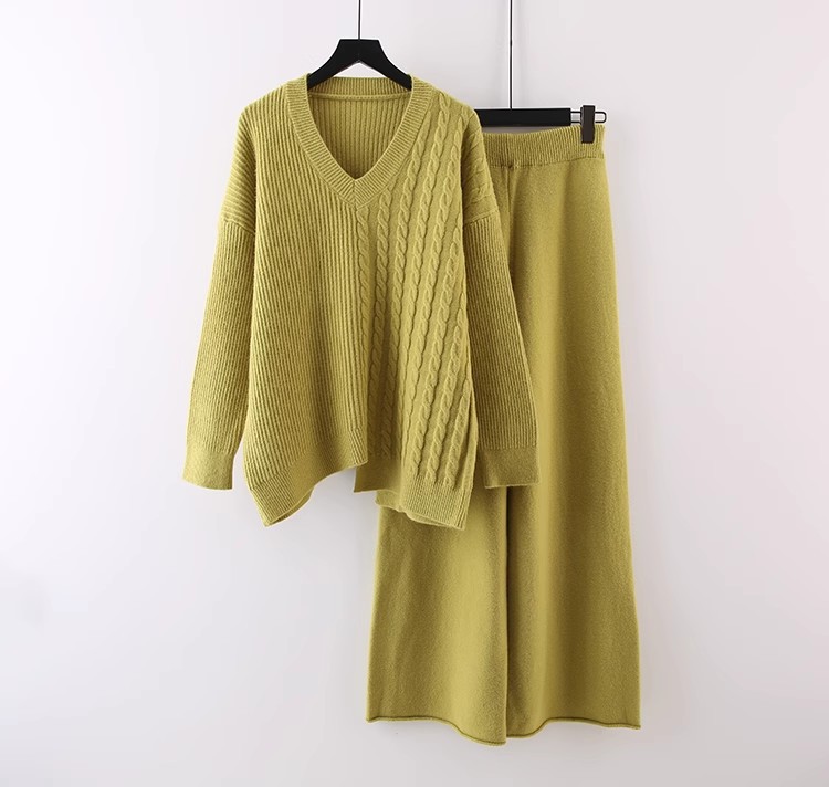Women's Pant Sets Knitted Pullover Sweater And Wide Leg Trousers_voghion.com