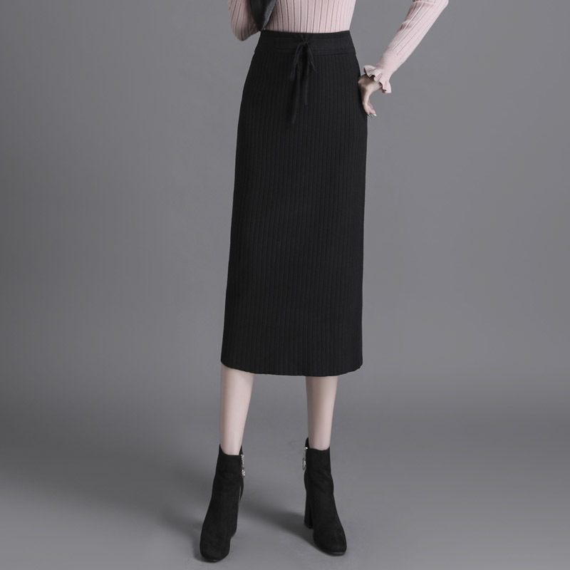 Knitted Woolen skirt 2021 New loose high waist slimming long skirt hip skirt one-step skirt straight skirt