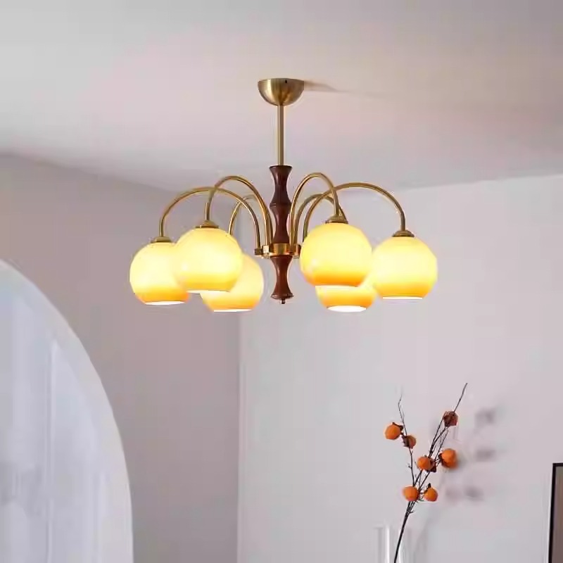 Lámpara de la sala de estar medieval americana retro comedor dormitorio Bauhaus estilo japonés silencio caqui viento sorpresa sala de vidrio lámpara principal