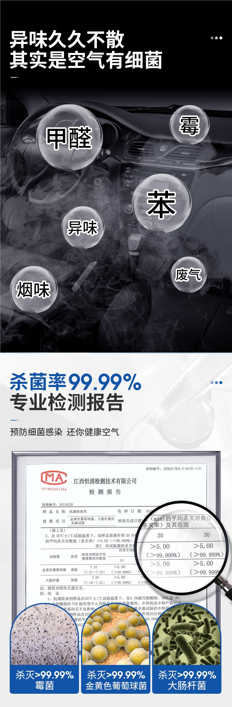 3 Bottles of Car Odor Removal Car Deodorant Air Conditioner Antibacterial Bactericide Spray Car Air Freshener