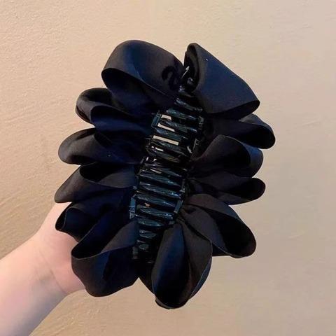 被朋友狂问的发夹~黑色泡泡抓夹女高级感蝴蝶结后脑勺盘发鲨鱼夹|undefined