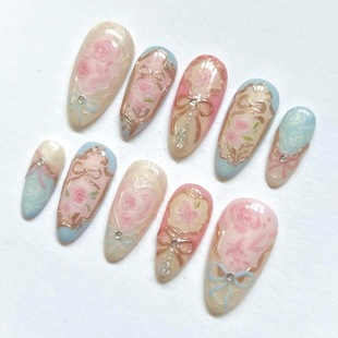 Rococo Palace Style Exquisite Ins with Diamond Wearable Nails Niche Summer Nail Patches High-End Niche