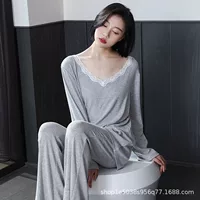 Women’s long‑sleeve pajama set, thin spring/autumn style, high‑quality, plus sizes M–2XL