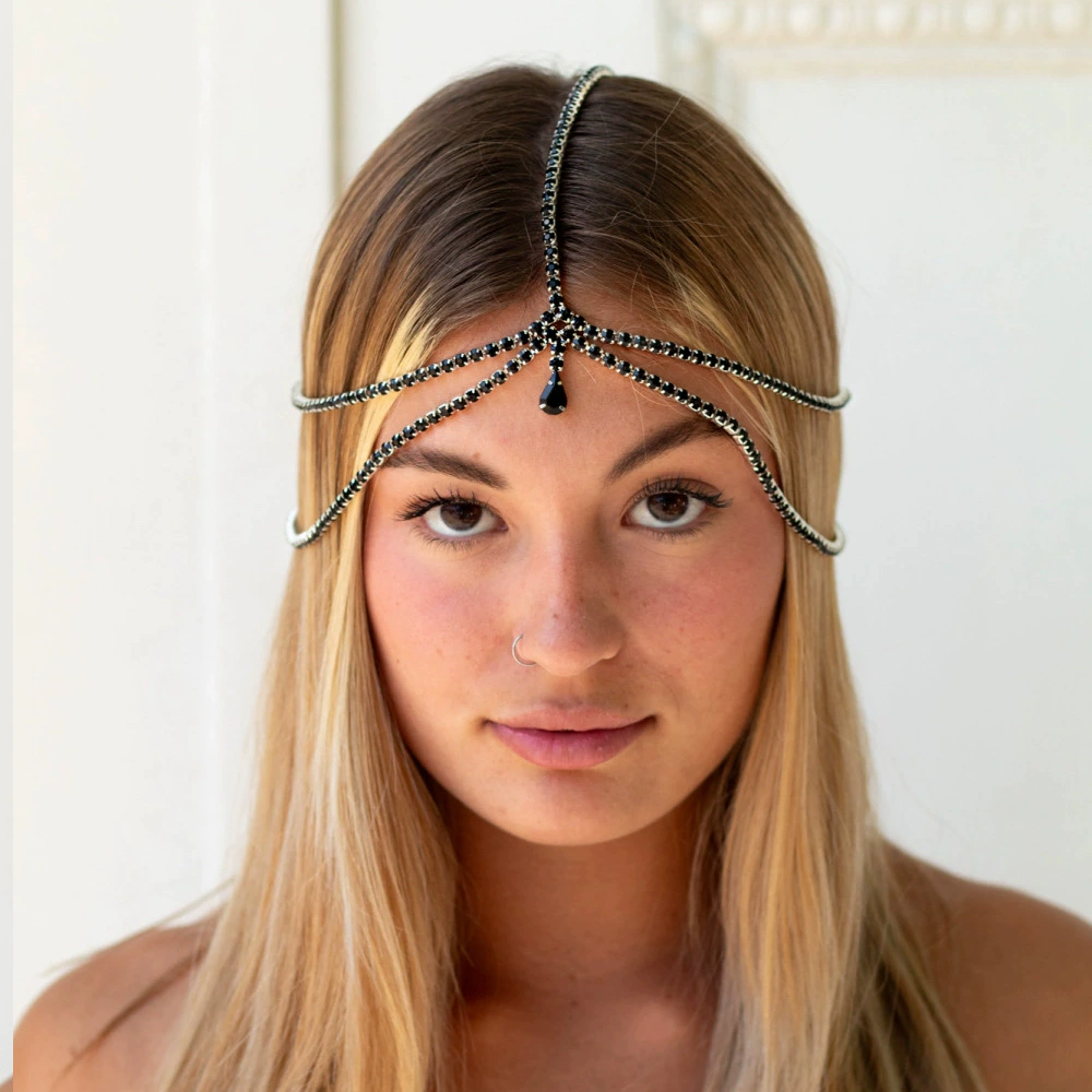 Новый продукт Amazon, многослойная цепочка для волос с каплями воды, популярные в Европе и Америке вечерние головные уборы со стразами, аксессуары для волос, женская цепочка для волос