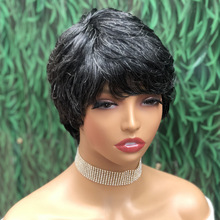 真人发假发头套 Short Machine Made Pixie With bang 真人发