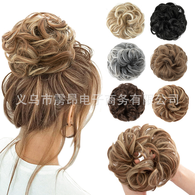 Cross-Border Wig Bun Hairpiece for Women, Synthetic Hair Tie, Curly Hair Ring, Hair Accessory, Matte Silk Fluffy Hair Bun, Hair Export