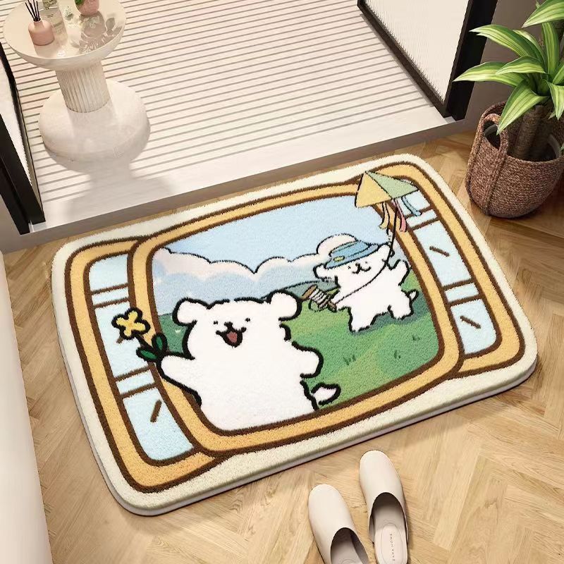 Line puppy skin-friendly imitation cashmere mat cartoon home entrance door mat soundproof cool carpet wholesale