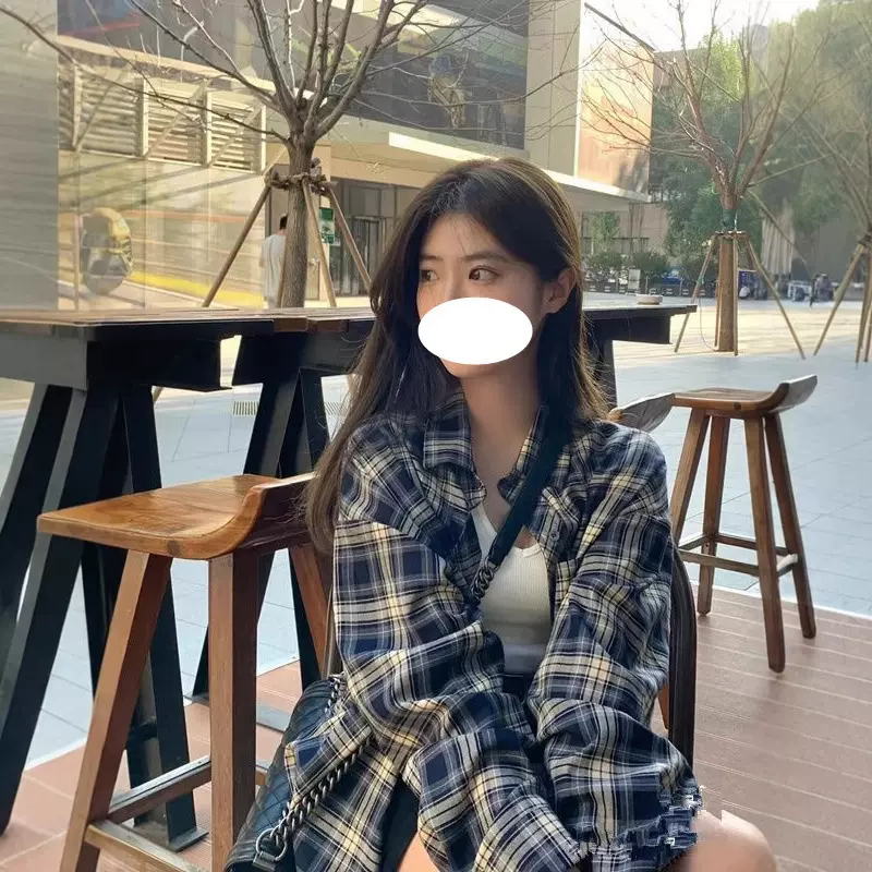 复古中长款格子衬衫女宽松百搭休闲薄款慵懒时尚气质长袖防晒外套